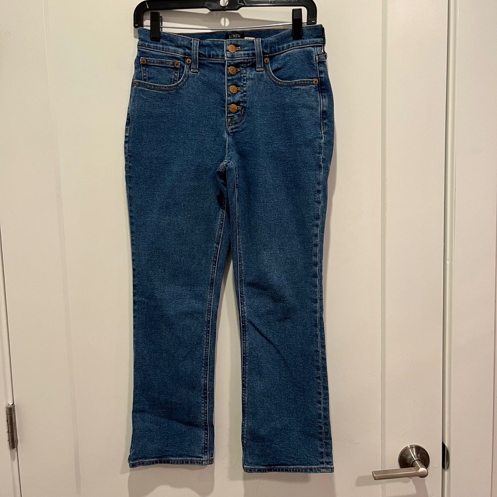 J.Crew Mid-Rise Flare Crop Jeans Button Fly Blue Denim Size 25